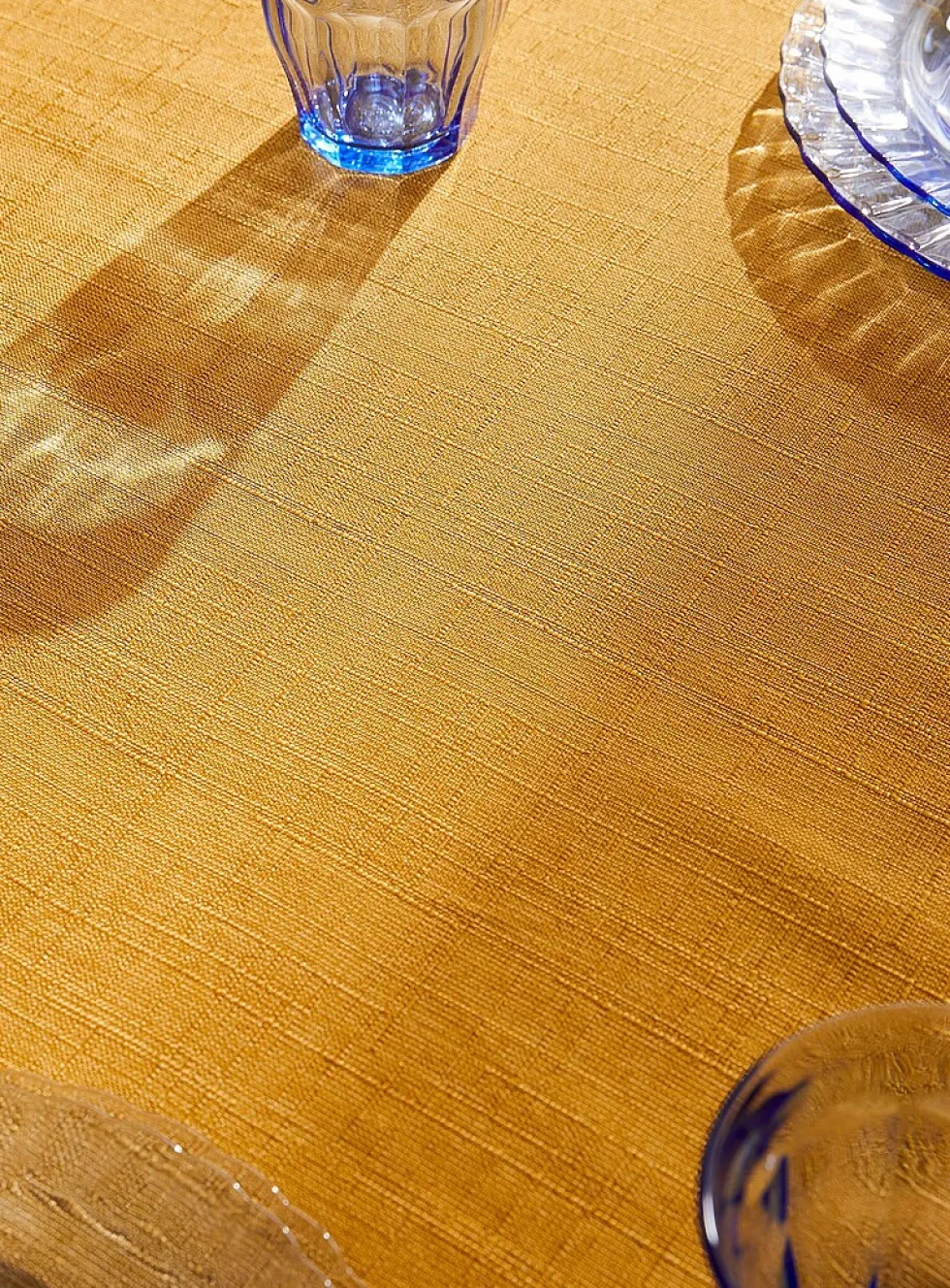Mustard yellow textured tablecloth