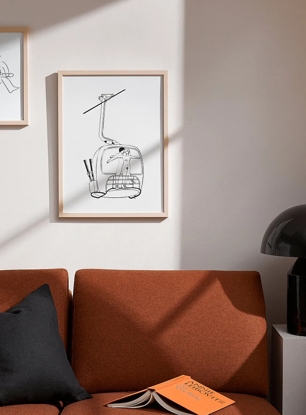 Naked couple in gondola lift art print