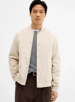 Natural heathered weft bomber jacket