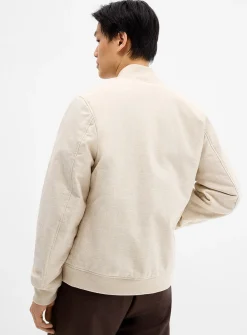 Natural heathered weft bomber jacket