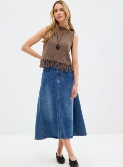 Natural knit fringed sweater vest