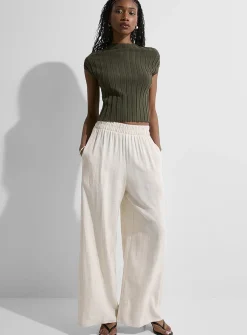 Natural linen wide-leg pant