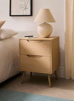 Natural two-drawer laminate finish accent table