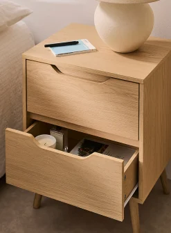 Natural two-drawer laminate finish accent table