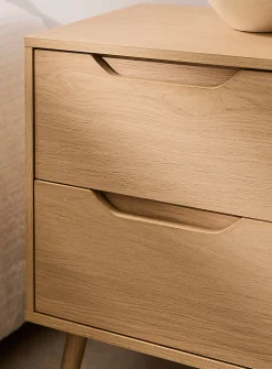 Natural two-drawer laminate finish accent table