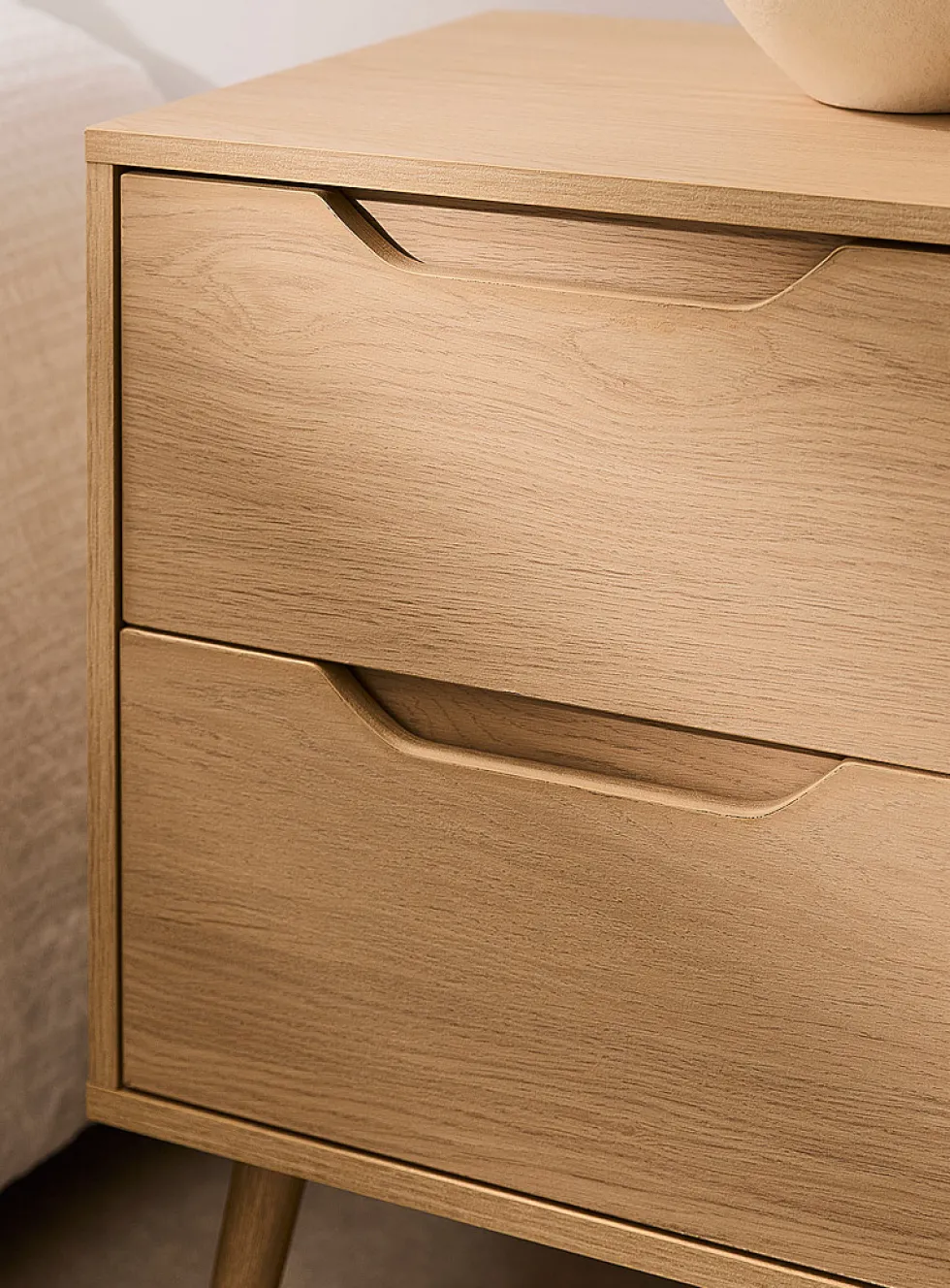 Natural two-drawer laminate finish accent table