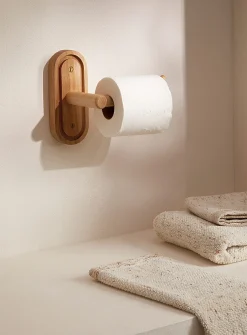 Natural wood toilet paper holder