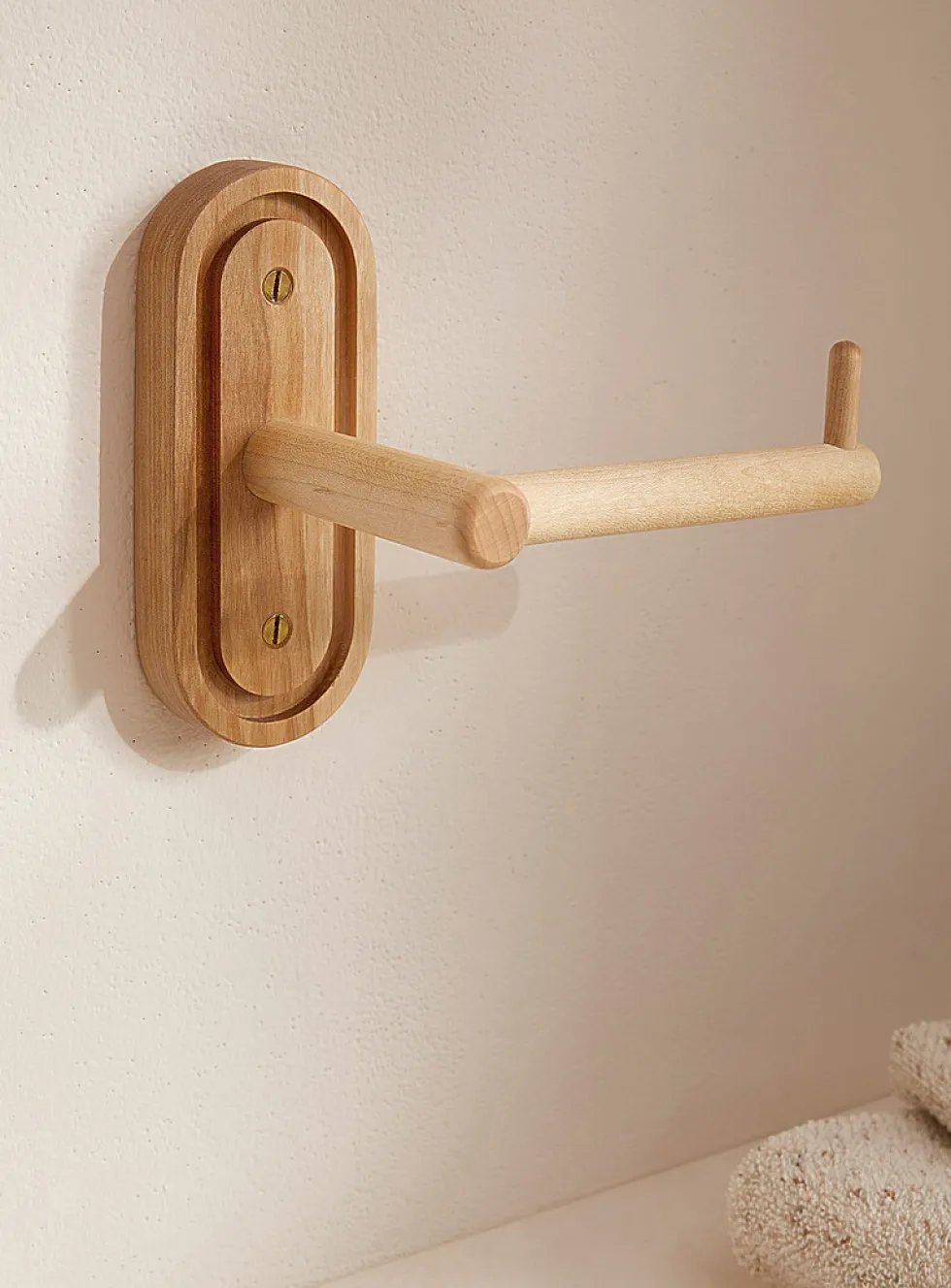 Natural wood toilet paper holder
