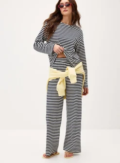 Nautical stripes wide-leg knit pant
