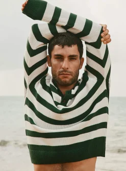 Nautical-stripe Henley sweater