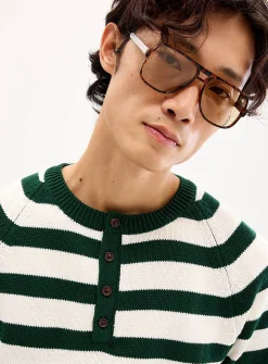 Nautical-stripe Henley sweater