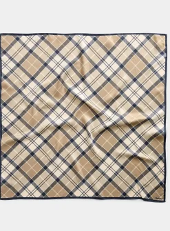 Navy and beige tartan satiny scarf