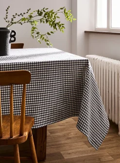 Navy blue gingham tablecloth