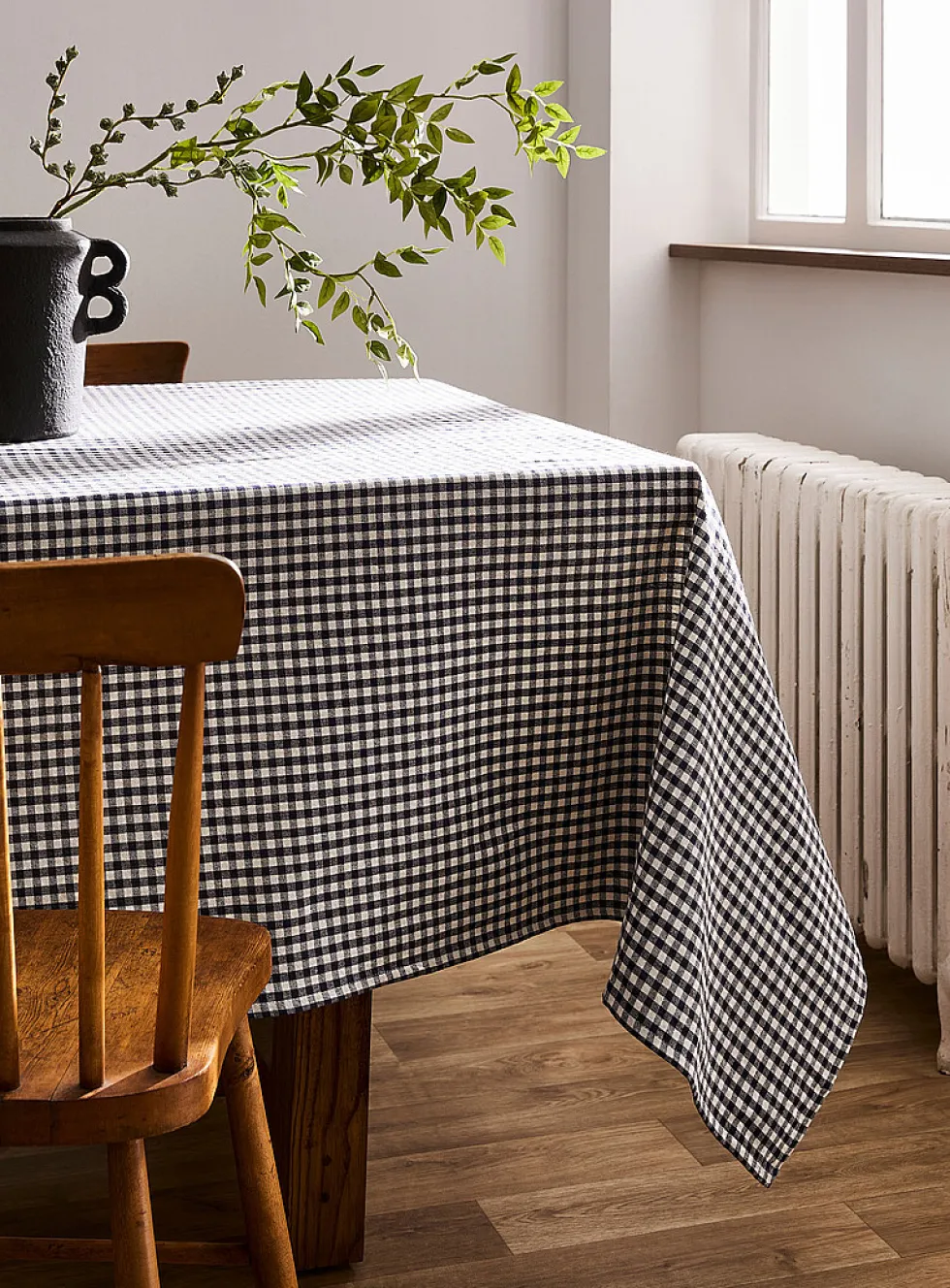 Navy blue gingham tablecloth