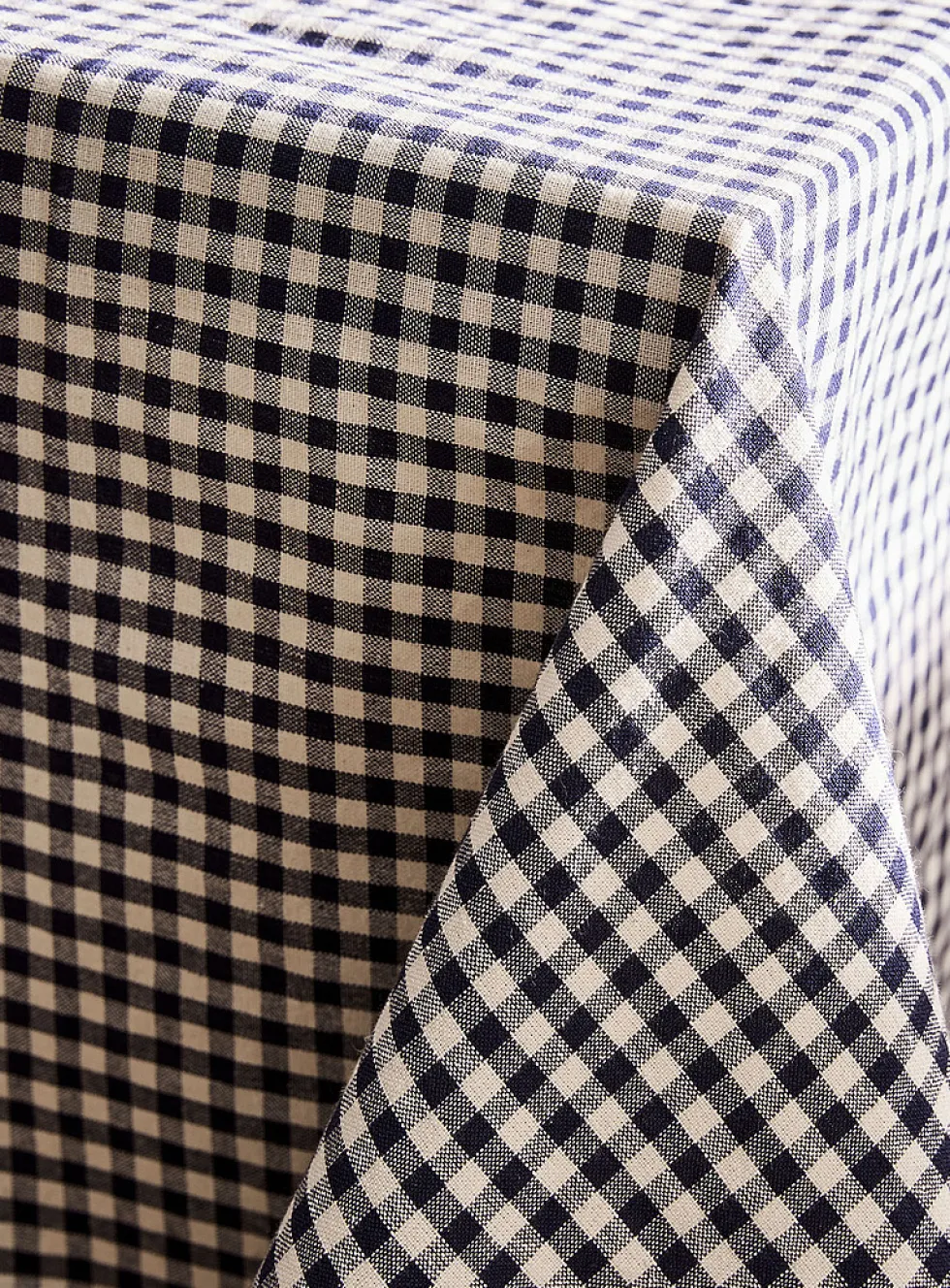 Navy blue gingham tablecloth
