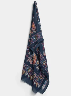 Navy blue paisley lightweight scarf