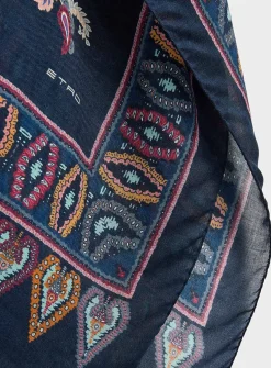 Navy blue paisley lightweight scarf