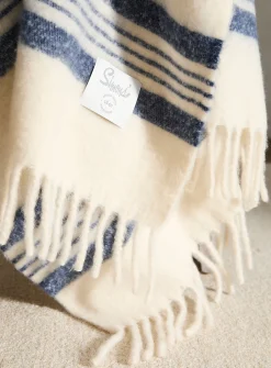 Navy blue stripes faux-mohair throw