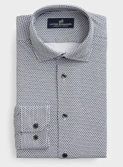 Navy geo herringbone stretch shirt