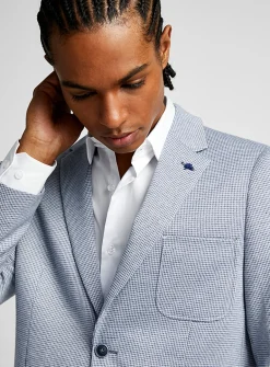 Navy houndstooth knit jacket
