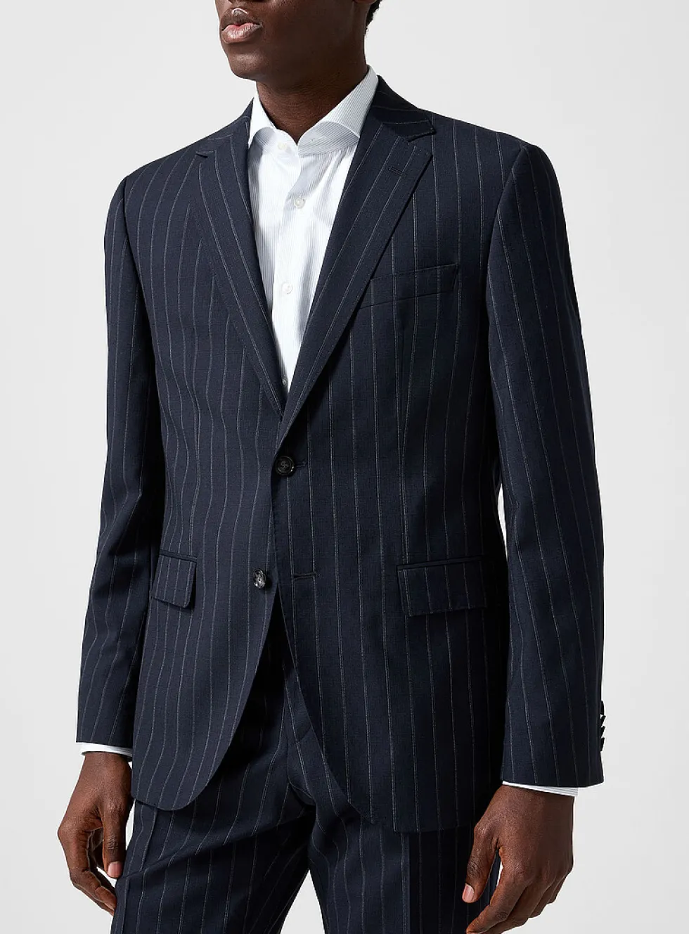 Navy pinstripe suit