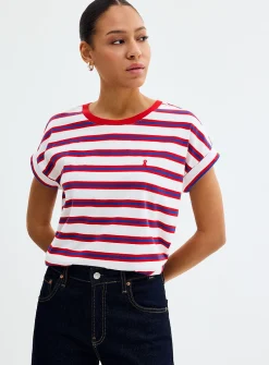 Navy stripes cap-sleeve T-shirt