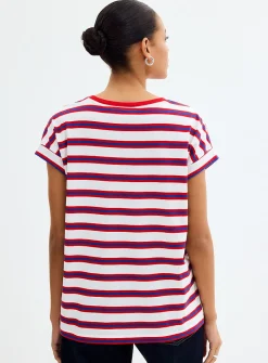 Navy stripes cap-sleeve T-shirt