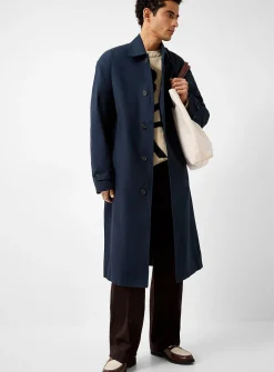 Navy-blue organic cotton long trench coat