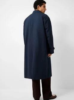 Navy-blue organic cotton long trench coat