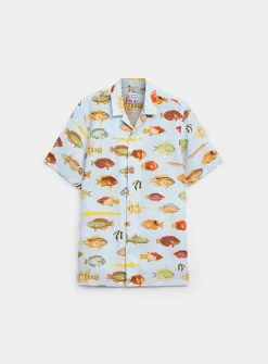 Ned colourful fish pure linen shirt