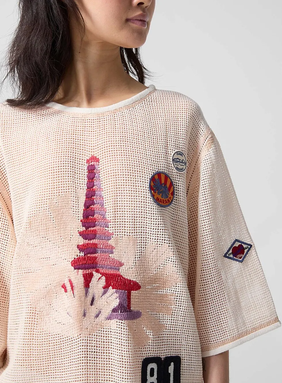 Nisrine embroidered crocheted mesh loose T-shirt