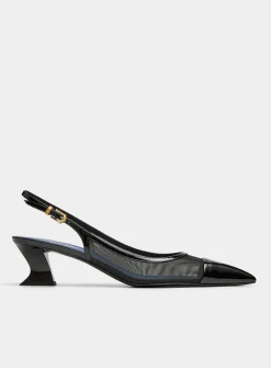 Nocturne mesh and polished leather pumps