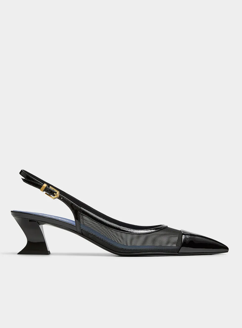 Nocturne mesh and polished leather pumps