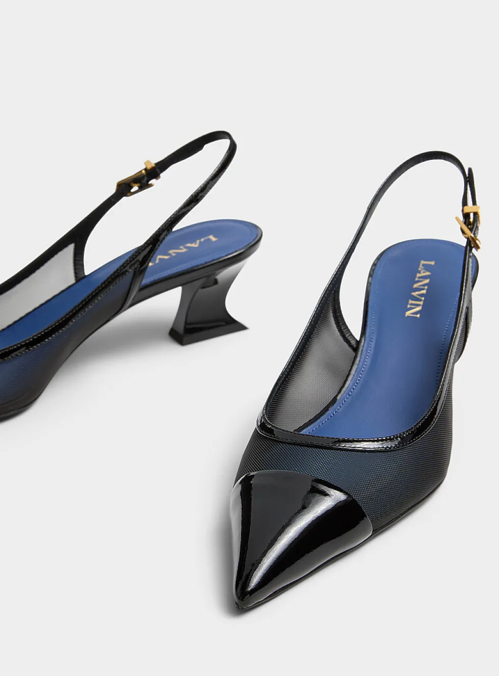 Nocturne mesh and polished leather pumps