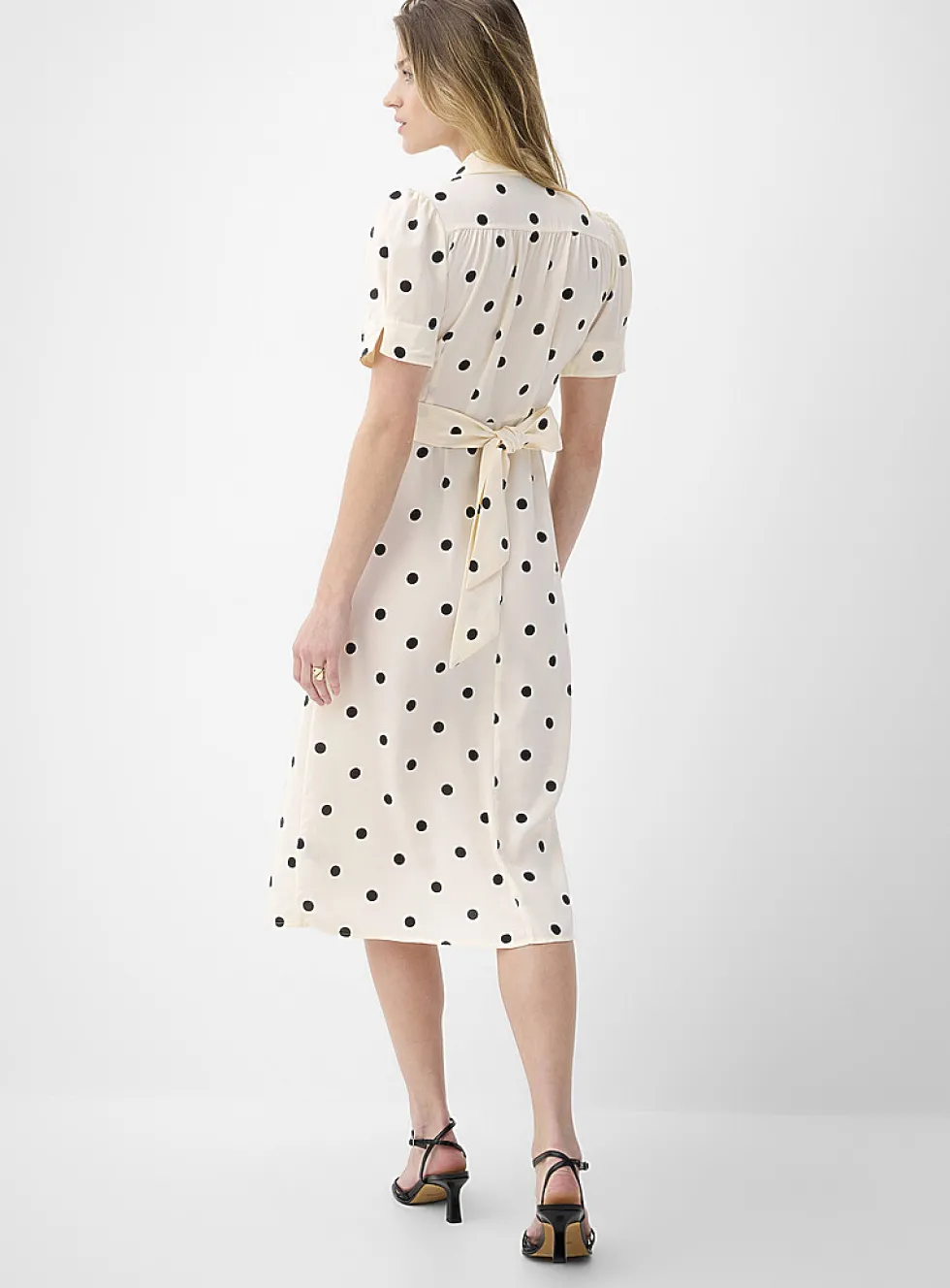 Notch collar belted midi dress