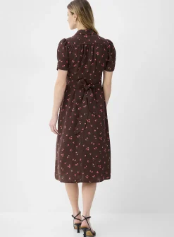 Notch collar belted midi dress