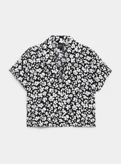 Notched collar boxy-fit blouse