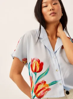 Notched collar boxy-fit blouse