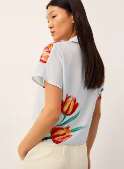 Notched collar boxy-fit blouse
