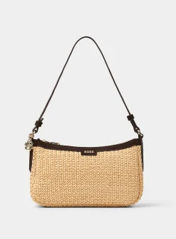 Numah suede and faux-straw shoulder bag