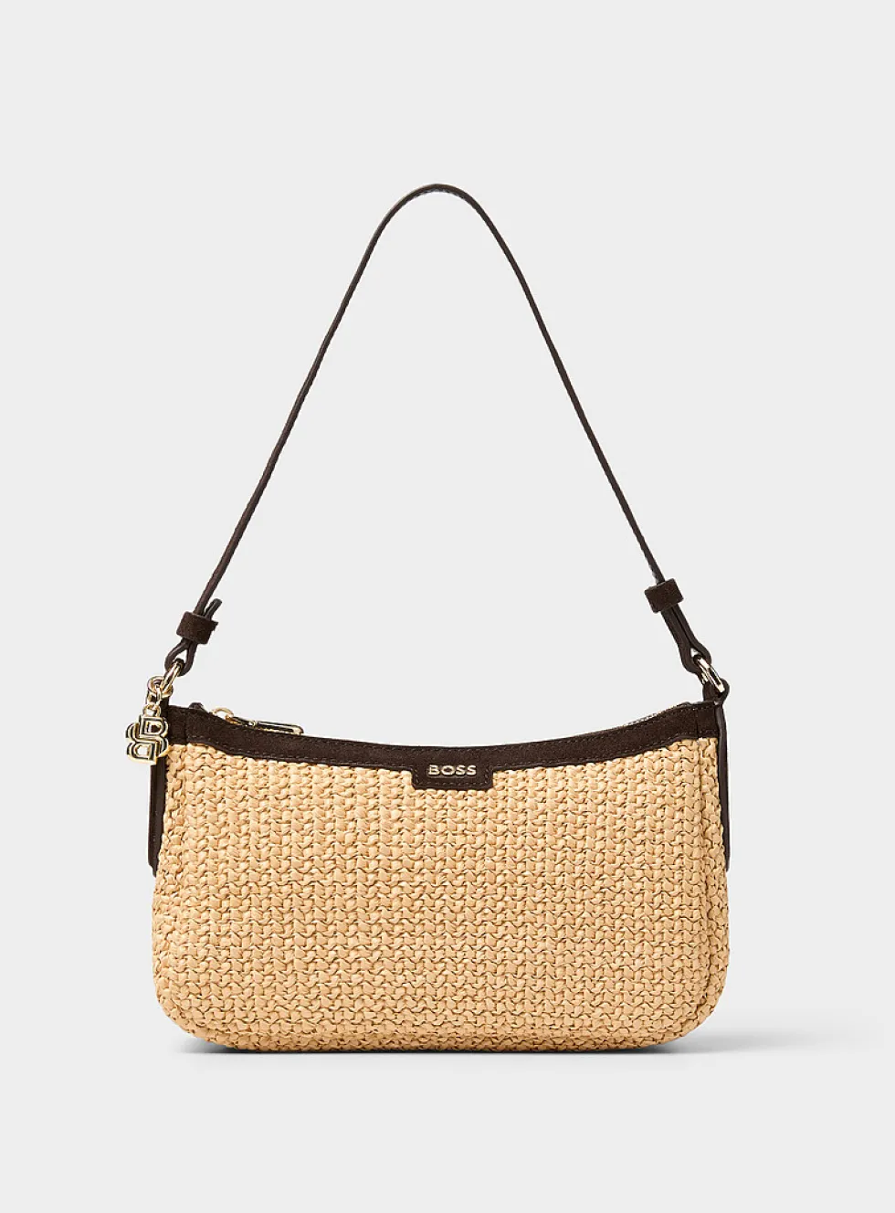 Numah suede and faux-straw shoulder bag