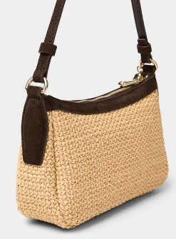 Numah suede and faux-straw shoulder bag