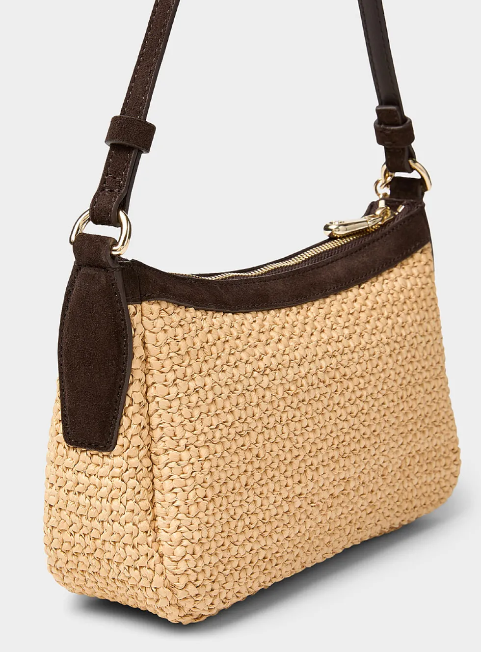 Numah suede and faux-straw shoulder bag