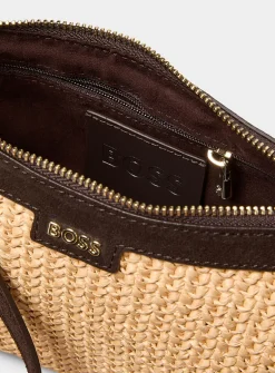 Numah suede and faux-straw shoulder bag