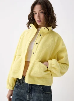 Nylon details fleece jacket
