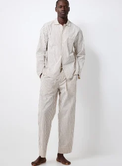 Oatmeal and chocolate striped poplin pyjama pant