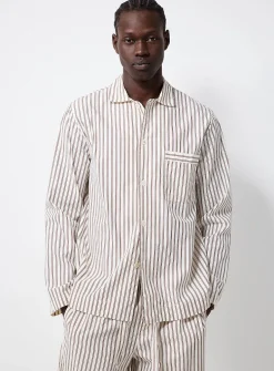 Oatmeal and chocolate striped poplin shirt