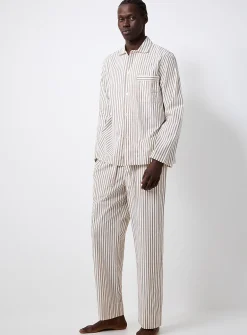 Oatmeal and chocolate striped poplin shirt