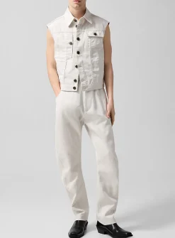 Oatmeal back buckle barrel-leg twill pant