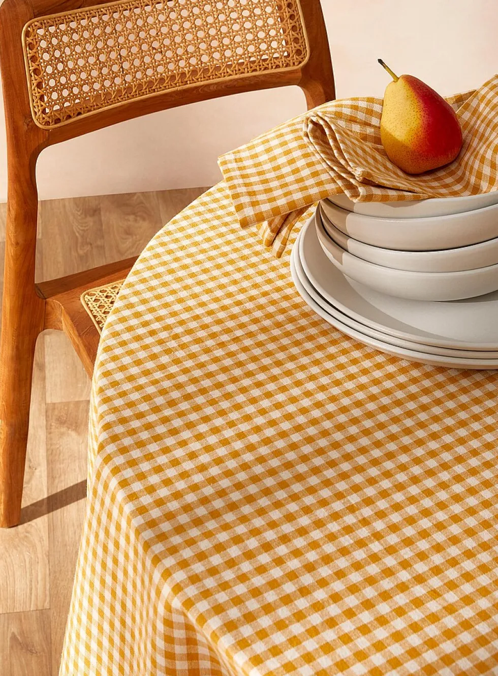 Ochre gingham tablecloth